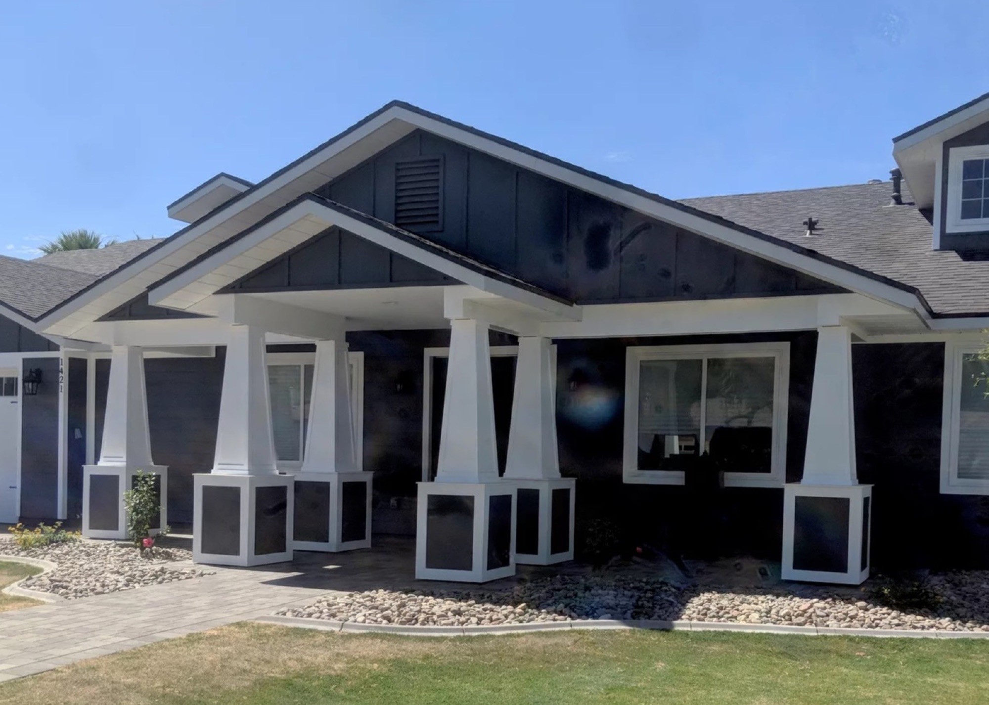 Exterior porch columns and gable trim work